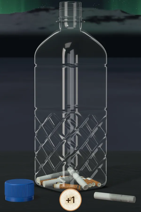 Captura de la app: la botella en la escena «Aurora boreal»
