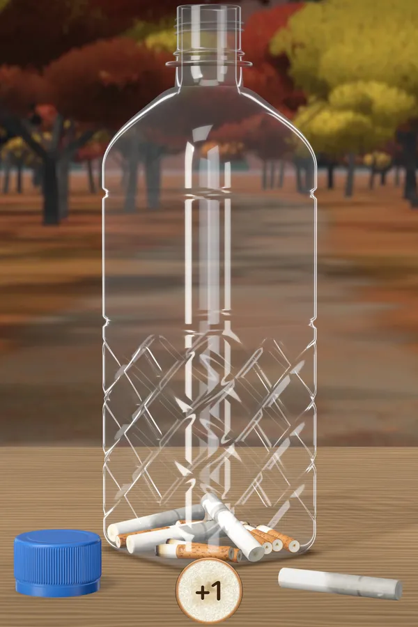Captura de la app: la botella en la escena «Hojas de otoño»