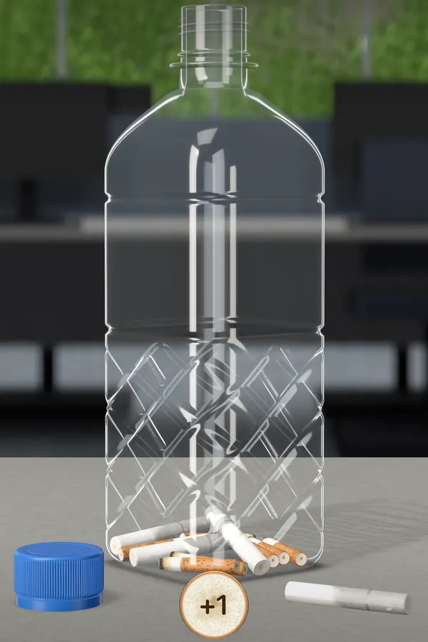 Captura de la app: la botella en la escena «Oficina»
