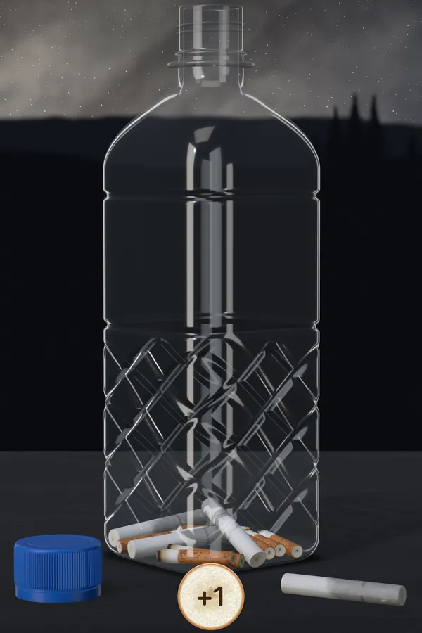 Captura de la app: la botella en la escena «Cielo estrellado»